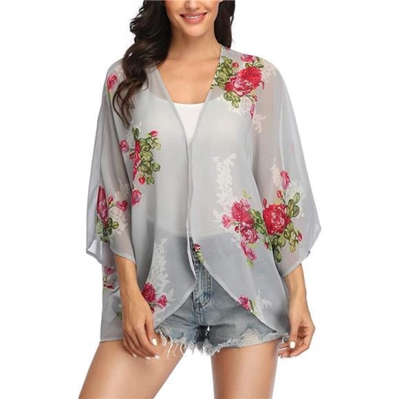Variété Boutique Swim Womens 34 Sleeve Floral Kimono Cardigan Sheer